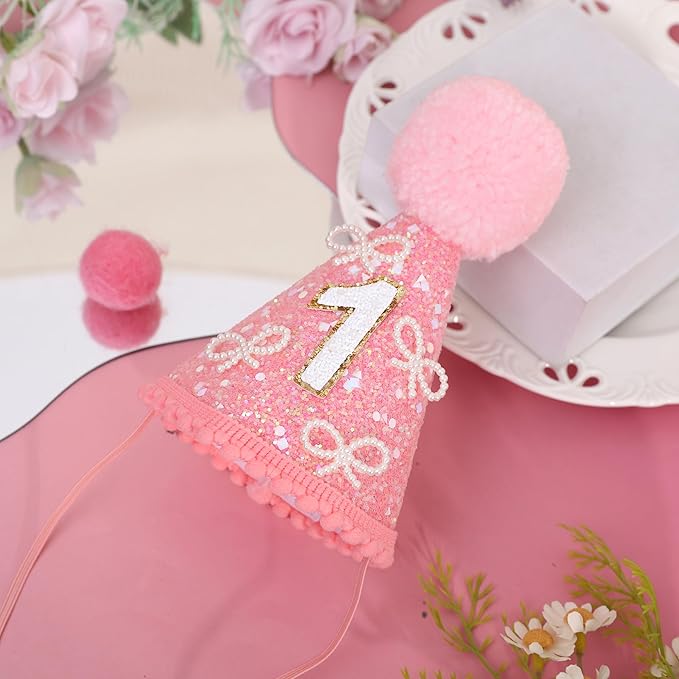 MAMUXI Butterfly 1st Birthday Hat - Little Princess First Birthday Decorations, 3D Pink Butterfly Sweet Party Hat