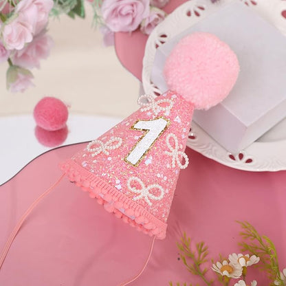MAMUXI Butterfly 1st Birthday Hat - Little Princess First Birthday Decorations, 3D Pink Butterfly Sweet Party Hat