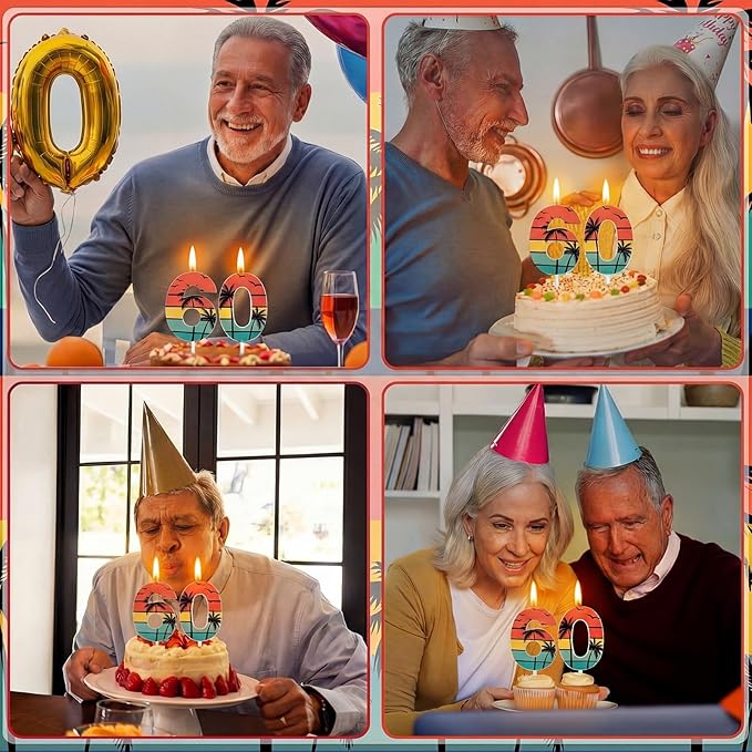 Conelist 60th Birthday Candles for Cake Vintage 1966 Cake Topper Retro 60th Happy Birthday Party Decorations for Men Women 1966, 2 Pack Number 60 Candle for 60 Years Wedding Anniversary Party Supplies
