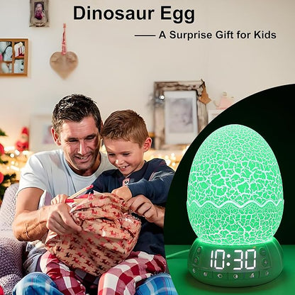 Dinosaur Egg Kids Clock/Decorative Lamp/Night Light/Bluetooth Speaker/White Noise Lullaby Machine 4 in1, 11 Colors Touch, Creative Gifts for Boys/Girls/Adult
