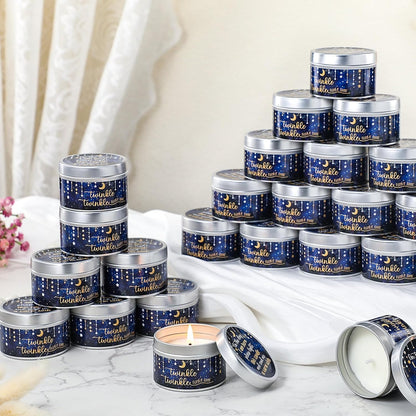 MTLEE 24 Pcs Twinkle Little Star Baby Shower Party Favors Candles Lavender Scented Baby Shower Favors for Guests Rustic Tealights Candles Gender Reveal Return Gifts Girl Boy(1.2 Oz, Blue)