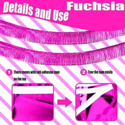 6 Pack 10 Feet Pink Metallic Foil Fringe Garland Rectangular Banner for Parade Floats, Thanksgiving, Christmas, Birthday, Halloween Party Decorations