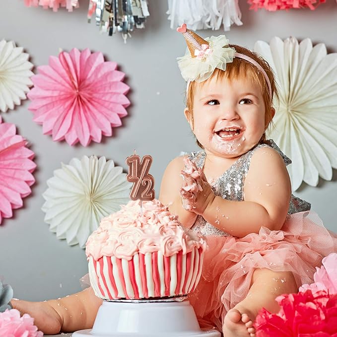 BBTO Half Birthday Candle 1/2 Year Old Cake Topper for Baby's Half Year Old Birthday Anniversary Celebration Party Decorations(Rose Gold)