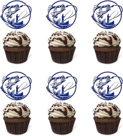 24pcs Fishing Cupcake Toppers - Multicolored - Birthday, Anniversary, Baby Shower - Dessert Decorating Cupcake Toppers