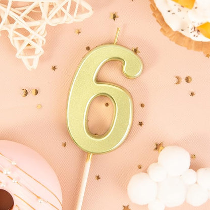 PHD CAKE 2.76 Inch Modern Gold 6 Number Birthday Candles, Gold Number Candles, Cake Number Candles, Party Celebration