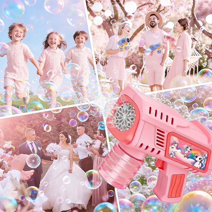 Bubble Gun for Kids with LED Lights & Leak-Proof Design Outdoor Toys for Boys Girls Party Favors Summer Toy Birthday Gifts Easter Bubbles for Wedding Favors