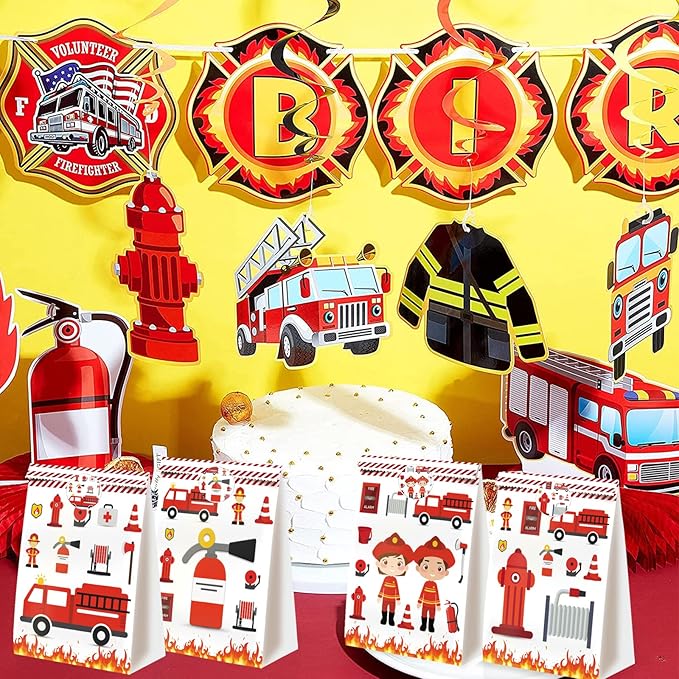 24pcs Firetruck Goodie Bags Fire Truck Birthday Party Supplies Firefighter Party Supplies Firetruck Birthday Decorations