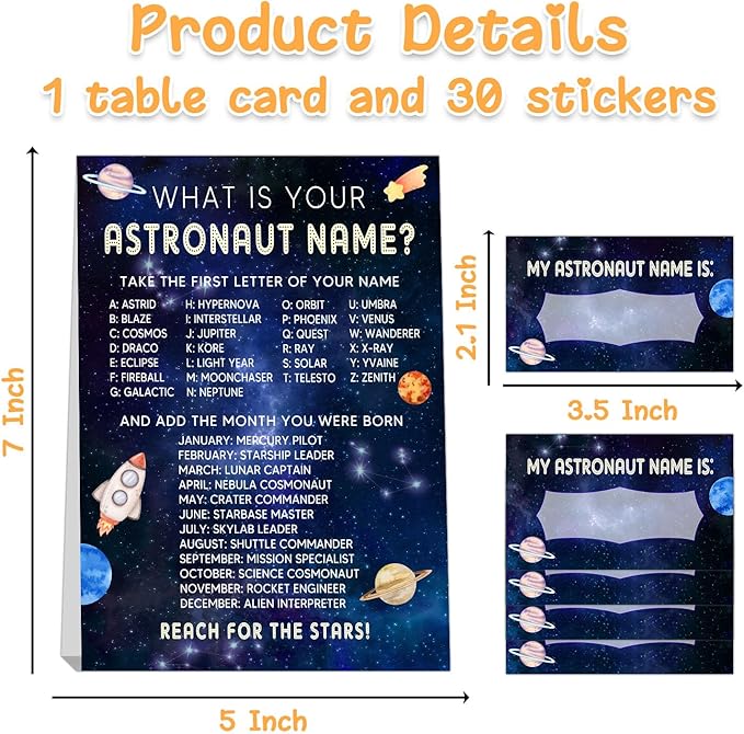 What's Your Astronaut Name, 1 Sign and 30 Name Stickers