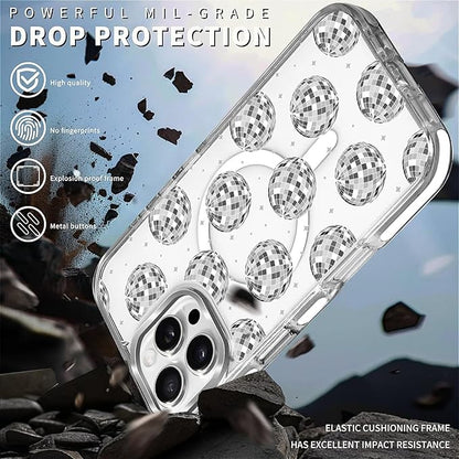 Case for iPhone 16 Pro Max,[Compatible with MagSafe],Disco Ball Grayish White Phone Case Design，for Women Girls Magnetic Clear Cover - Slim, Sleek, & Shockproof Protection