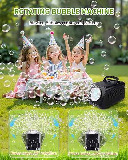 Bubble Machine Rotating Bubble Maker for Kids - 20000+ Big Bubbles Per Minute Bubbles for Toddlers 1-3| Rechargeable Atomatic Bubble Blower for Indoor Outdoor Party Weeding