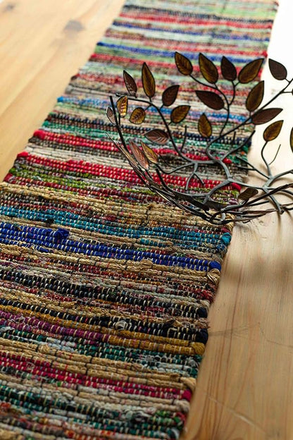 Chardin home Eco Friendly Rainbow Multi Chindi Colorful Table Runner. Size: 13''x90'', Multi Color