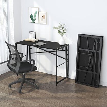 Lutown-Teen Narrow Folding Computer Desk 35 inch, Writing Gaming Computer Desk for Small Spaces, No Assembly Required Small Office Table, Black