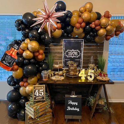 Whiskey Birthday Party Decorations for Men Aged to Perfection Party Supplies, 143Pcs Whiskey Balloon Arch Garland Kit Brown Coffee Black Gold Balloons for Vintage 30th 40th 50th Birthday Anniversary