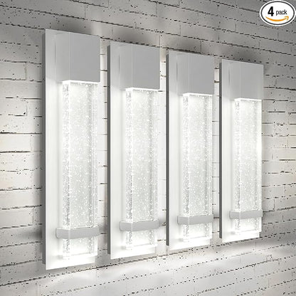 ASD LED 18" Bubble Glass Wall Light Fixture, Outdoor & Indoor Seeded Sconce | 3CCT, Waterproof, Dimmable, ETL Listed | 12W 500LM 3000-5000K 120V | Exterior Lantern, Porch Lighting | White, 4 Pack