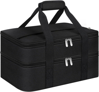 Double Insulated Casserole Carrier, Portable Casserole Carrier for Hot or Cold Food Lunch Tote Warmer or Cooler Bag, Lasagna Lunch Bag for Potluck Parties- Fits 9" x 13" Baking Dish-Black