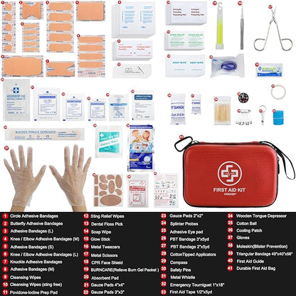 Premium First Aid Kit, 320 Piece Waterproof Hard Shell Eva First Aid Kit for Home, Camping, Cars, Hiking, Travel, Businesses & Outdoor Emergencies - Emergency Medical Kits (Red)