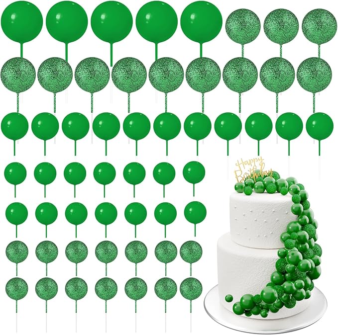 60Pcs Glitter Cake Balls Decorations Foam Cake Topper Balls Mini Balloon Cupcake Toppers for Cake Decorating Birthday Baby Shower Party (Glitter Green)