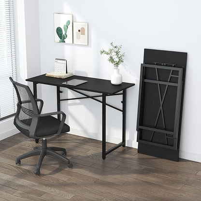 Lutown-Teen Folding Computer Desk 47 inch Writing Gaming Computer Camping Table, No Assembly Required Home Office Desk, Black