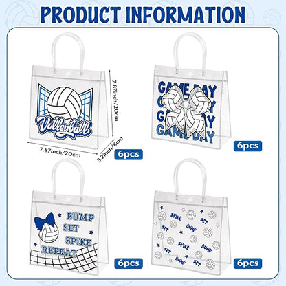 H1vojoxo Volleyball Goodie Gift Bags - 24PCS Volleyball Clear PVC Gift Bags for Team with Handle Bulk Reusable Sport Party Favors Team Birthday Gifts Bag Treat Snack Bag End of Season Gifts Bag