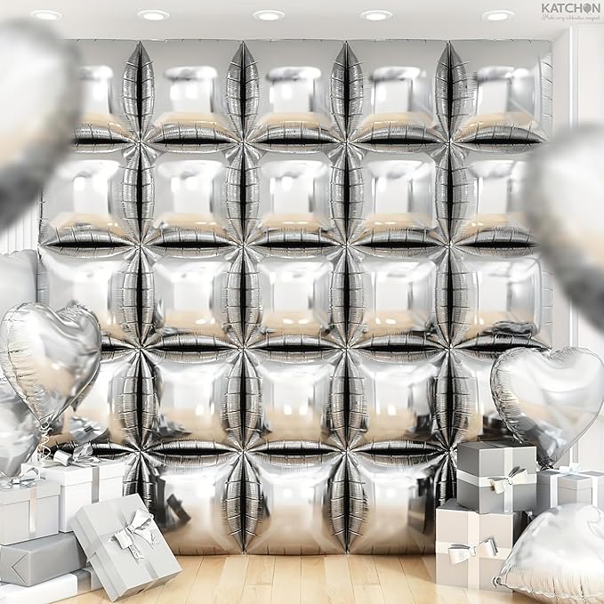 KatchOn, Metallic Silver Square Foil Balloons - 19 Inch, Pack of 25 | Balloon Backdrop for Graduation Party Decorations | Foil Balloon Wall Backdrop For Graduation Decorations | Prom Decorations 2026