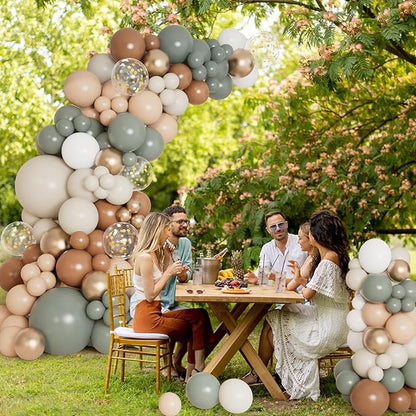 DBKL Dusty Green Nude Balloon Garland Arch Kit, Cream White Sand Sage Green Brown Gold Confetti Balloons for Baby Shower Wedding Birthday Gender Reveal Gender Reveal Party Decorations