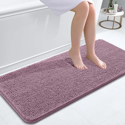 OLANLY Bathroom Rugs 47x20, Extra Soft Absorbent Chenille Bath Rugs, Rubber Backing Quick Dry, Machine Washable Bath Mats for Bathroom Floor, Tub and Shower, Home Decor Accessories, Deep Plum