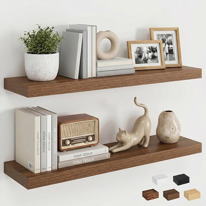 Dreamland Floating Shelves for Wall, 27.5 Inch Long Shelves, Wall Decor for Bedroom, Kitchen, Living Room & Book Storage, Mounted Floating Shelf with Invisible Brackets, Set of 2, Walnut