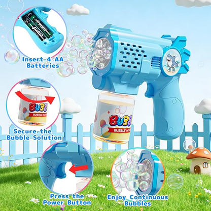 EagleStone Bubble Guns Machine for Toddlers, Automatic Light Up Bubble Blower with 4 Pre-Filled Bubble Solution, 10,000 Bubbles/Minute, Outdoor, Birthday, Easter, for Boys and Girls 3+