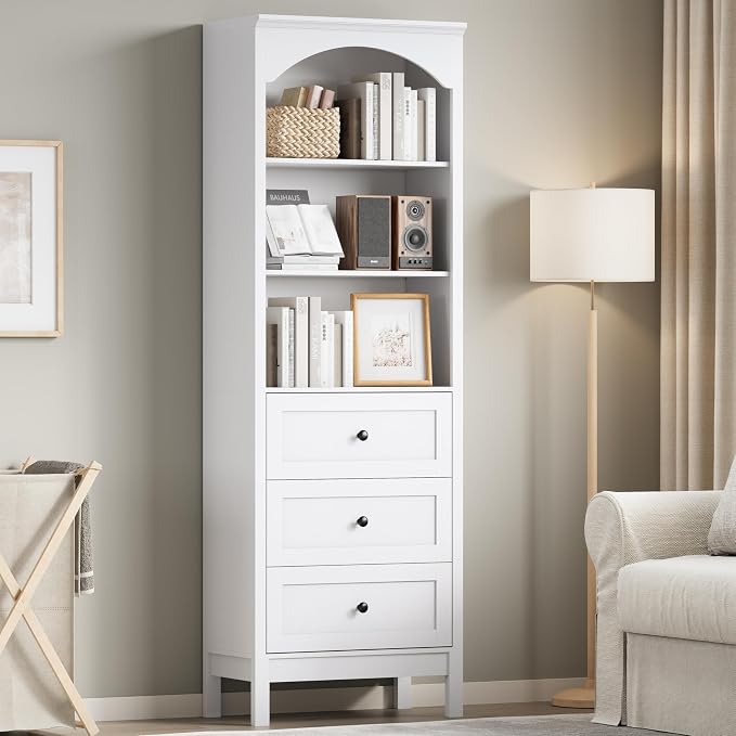 Bookshelf with Drawers, Floor Standing Display Storage Cabinet