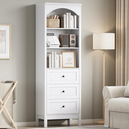 Bookshelf with Drawers, Floor Standing Display Storage Cabinet