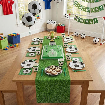 JCJT Green Grass Table Runner 13x90 Inch (Long for Buffet Tables) – Football Party Snack Stadium Decorations – Extra Long Faux Turf Backdrop for Easter Egg Display & Soccer Team Event
