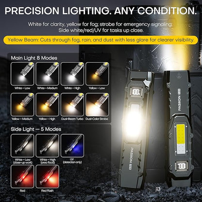 EDC Tactical Flashlight, Flat Flashlights Rechargeable,Dual-Switches LED Small Flashlight with Digital Display,Stainless Steel 8 Modes Pocket Flash Light for Home, Camping,and Emergency Use