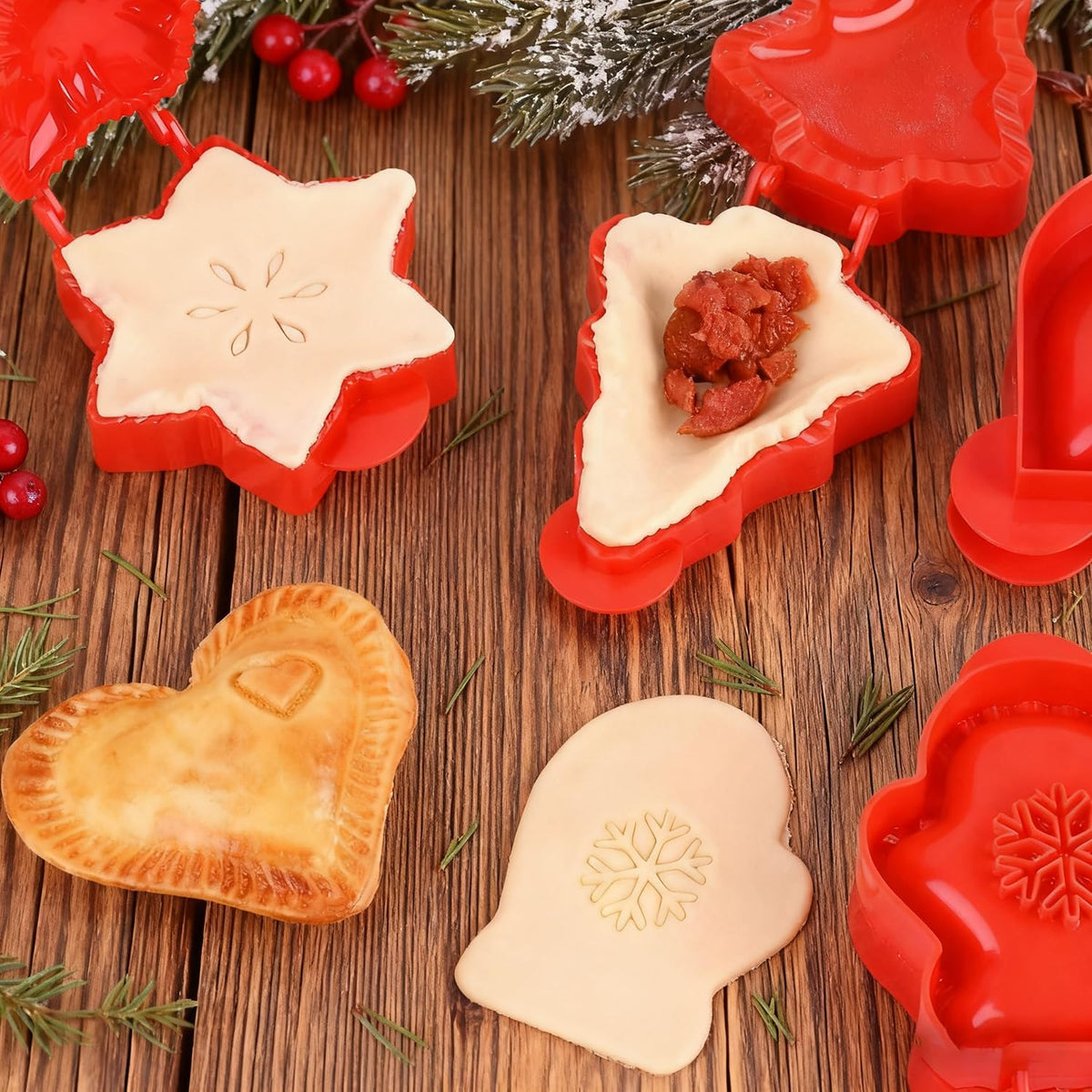 Holiday Mini Pie Mold,Party Potluck Hand Pie Molds,Hand Pie Press Mold Maker for Baking,Winter Snowflake Christmas Tree and Gloves Shapes Pocket Pies Maker