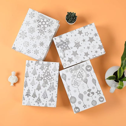 SHIPKEY 12 Pack Gift Bags, Large Silver Paper Bags 10x4x13 Inches with Tissue Paper, for Christmas Presents