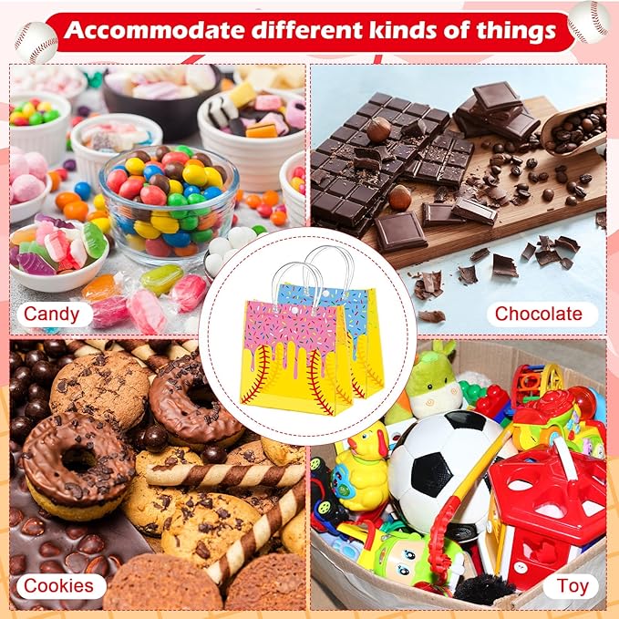 Abbylike 24 Pcs Drip Ice Cream Softball Clear PVC Gift Bag with Handles Candy Gift Treat Bags for Birthday Game Celebration Sports Theme Party Decorations