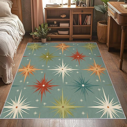 Mid Century Modern Rugs for Bedroom 3x4 ft, Starburst Area Rugs for Living Room, Washable Non Slip Low Pile Abstract Atomic Carpet, Home Decor PF-P 107