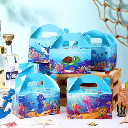 Dunzoom 24 Pcs Under The Sea Party Favor Treat Boxes Ocean Shark Turtle Dolphin Goodie Candy Gift Boxes for Birthday Ocean Animals Party Favors Supplies