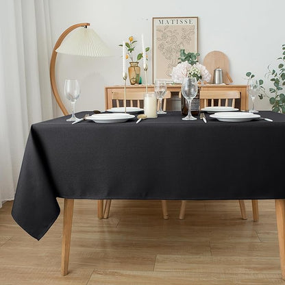 Biscaynebay Textured Fabric Tablecloths 70x108 Inches Rectangular, Black Water Resistant Spill Proof Tablecloths for Dining, Kitchen, Wedding and Parties, Machine Washable