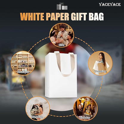 White Gift Bags with Handles, 10Pcs 5.25"x3.75"x8" Small White Paper Gift Bags with Ribbon Handles, Small Kraft Paper Shopping Bag, Party