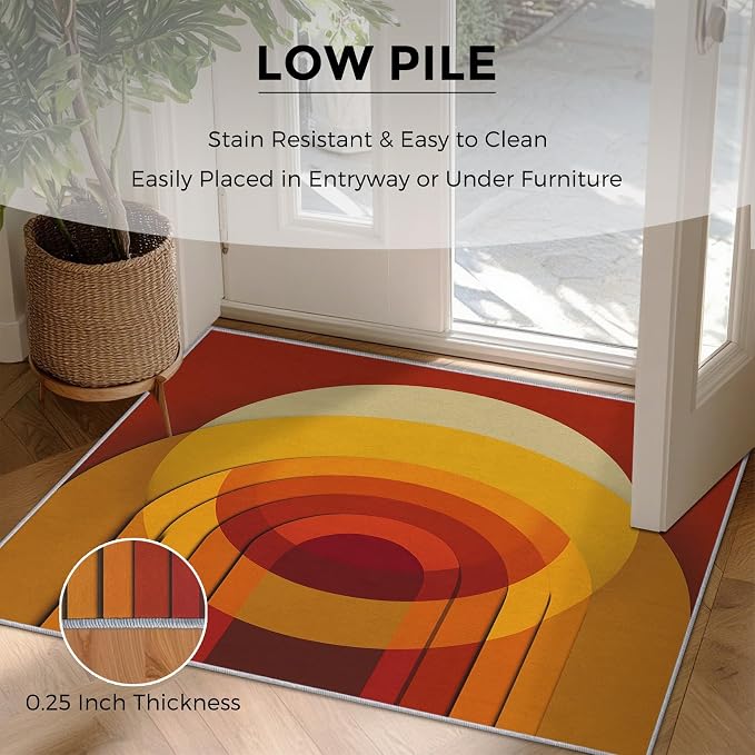 Mid Century Modern Rugs for Entryway, 2x3 ft, Abstract Circle Area Rugs for Bedroom Kitchen Entrance, Soft Non Slip Washable Retro 70s Geometric Indoor Door Mat Home Decorations Dt-Ghf-69