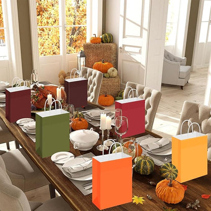 Humyoun 24 Pcs Thanksgiving Fall Paper Gift Bags with Handles, Orange Goodies Treat Candy Bags for Holiday Party Favor Gift Wrapping Autumn Wedding Birthday Party Favors