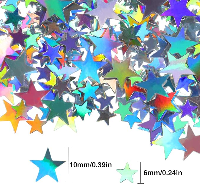 Hestya Star Confetti Glitter Table Confetti Metallic Foil Stars for Graduation Wedding Birthday Party Decorations(Holographic Silver,10mm and 6mm,60g)