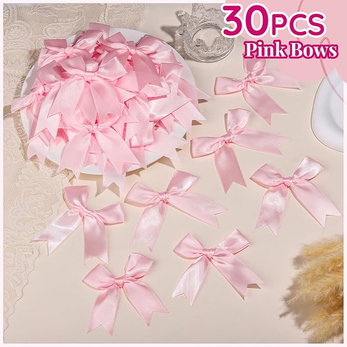 YGDZ Pink Bows, Satin Self Adhesive Pink Ribbon Bows for Crafts, Baby Pink Bow with Double-Sided Tape, Small Bows for Gift Wrapping, Wedding Decor, Party Favors