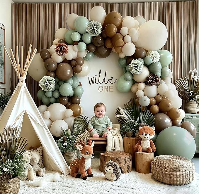 Green Brown Balloon Arch Double Stuffed Dusty Sage Green Brown Nude Neutral Beige White Sand Balloon Garland Kit Tissue Paper for Baby Shower Birthday Woodland Wedding Safari Little One Party Decor