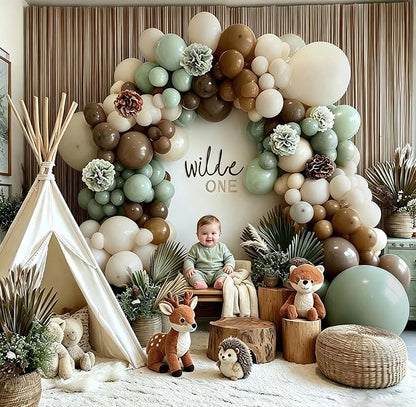 Green Brown Balloon Arch Double Stuffed Dusty Sage Green Brown Nude Neutral Beige White Sand Balloon Garland Kit Tissue Paper for Baby Shower Birthday Woodland Wedding Safari Little One Party Decor