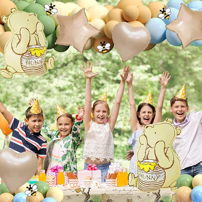 Classic Winnie Bear Baby Shower Birthday Decorations Balloons, 3D Vintage Original Pooh Bear Helium Balloons with Heart Star for Boys Girls Baby Shower Birthday Gender Reveal Large 23Inch