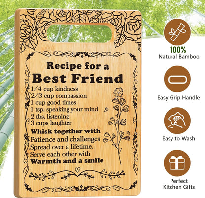 Best Friend Birthday Gifts Cutting Board Set, "Recipe for a Best Friend" Friendship Gifts for Woman Engraved Utensil Friends Gifts for Women Bff Bestie Soul Sister Birthday Mothers Day