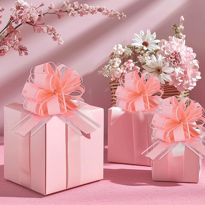 20pcs 7 Inch Pull Bows Pastel Pink Gift Wrap Bows for Gift Basket, Flower Wrapping, Christmas, Mother's Day, Easter, Birthday, Baby Shower Decorations