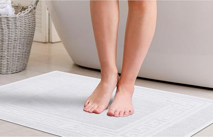 Superior Heavyweight Cotton Bath Mats, Bath Rugs For Bathroom Accessories, Washable Rug For Shower, Bath, Toilet, Modern Decor, No Backing, Luxury Hotel And Spa Quality, Set of 2, 22" x 35", White