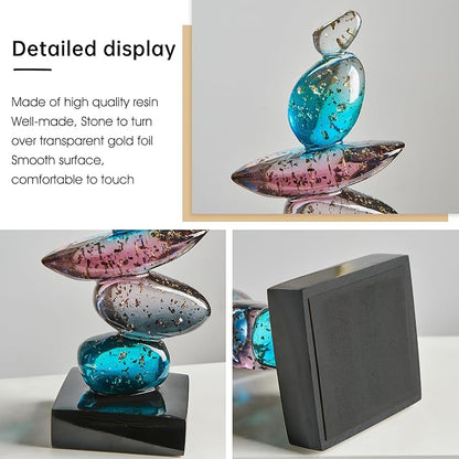 Fake Stone Art Statue Home Decor, Clear Resin Colorful Good Luck Stone Sculptures for Coffee Table Bookshelf Decor, Modern Art Living Room Office Bedroom Decorations